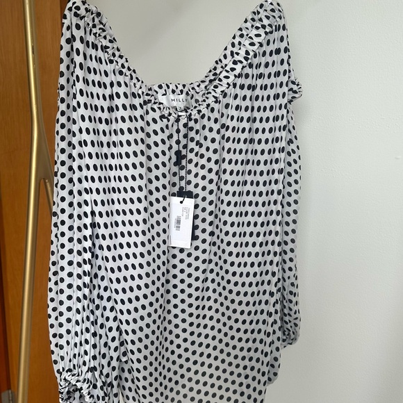 Milly Jillian Black and White Polka Dot Off-Shoulder Blouse - Picture 3 of 6